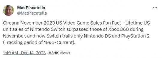 Switch已超越Xbox 360 成为美国第三畅销的游戏机-第1张图片