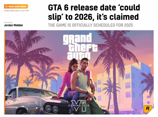 进度不及预期？曝《GTA6》可能会延期至2026年发售-第1张图片