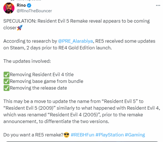 博主预测《生化5重制版》要来了：原版Steam信息更改-第2张图片