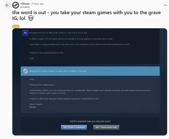 网友探讨Steam帐号遗产无法继承问题 虚拟资产的真相-第1张图片