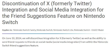 任天堂宣布Switch将停止支持Twitter，并将于6月10日生效。-第1张图片