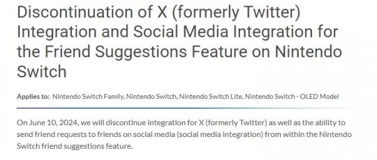 任天堂宣布Switch将停止支持Twitter,并将于6月10日生效。-第1张图片 任天堂宣布Switch将停止支持Twitter,并将于6月10日生效。-第1张图片
