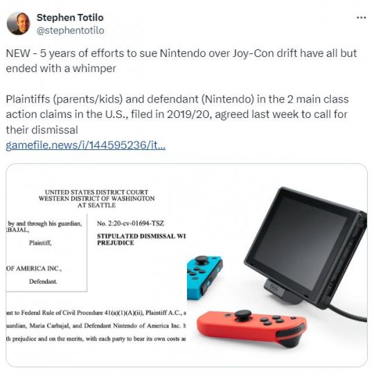 任天堂战胜Switch的“Joy-Con手柄漂移”集体诉讼全部被驳回。-第1张图片 任天堂战胜Switch的“Joy-Con手柄漂移”集体诉讼全部被驳回。-第1张图片