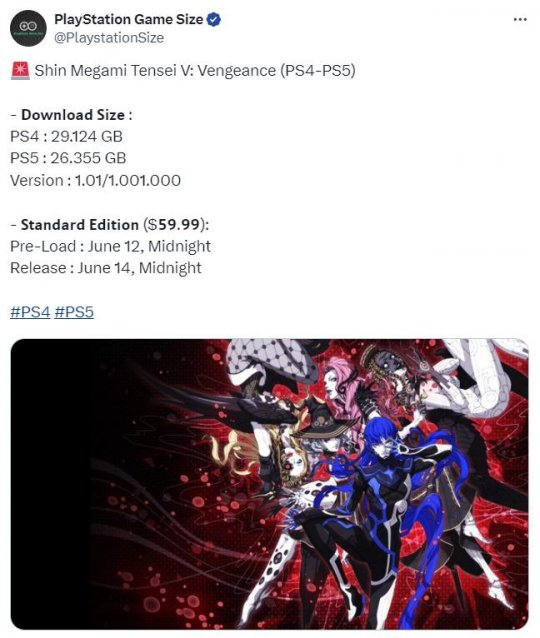 《真女神转生5:复仇》PS版的下载量已经公布,并于6月12日开始预载。-第1张图片 《真女神转生5:复仇》PS版的下载量已经公布,并于6月12日开始预载。-第1张图片