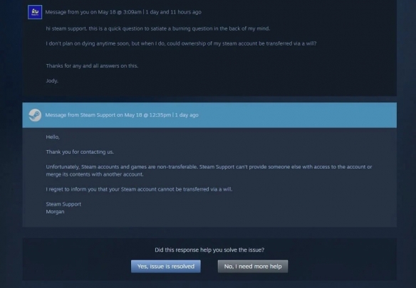 网友探讨Steam帐号遗产无法继承问题 虚拟资产的真相-第2张图片